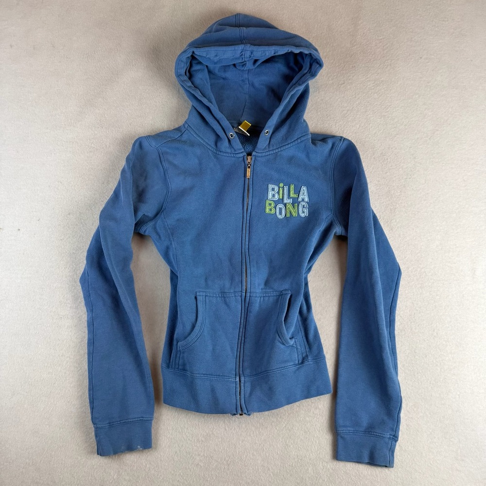 Y2K Billabong Womens Blue Full Zip Embroidered Logo Hoodie Sweatshirt Size M